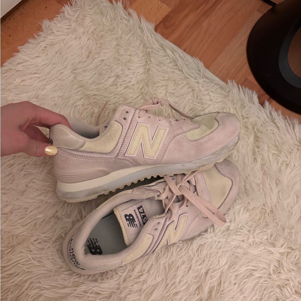 New Balance Women's Light Pink and Cream 574 Sneakers